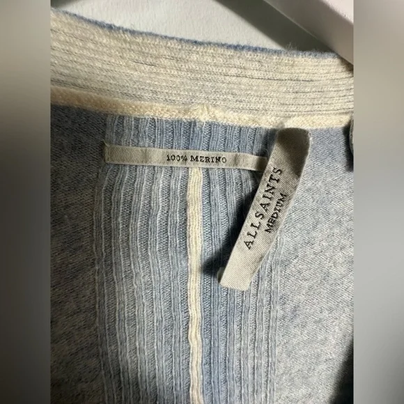 AllSaints Marea‎ Tie Dye Merino Wool Cardigan in Blue Women's  Luxury Sz Medium - Picture 17 of 17